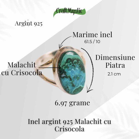 Inel Malachit si Crisocola montura Argint 925 - Protectie si echilibru emotional [10]