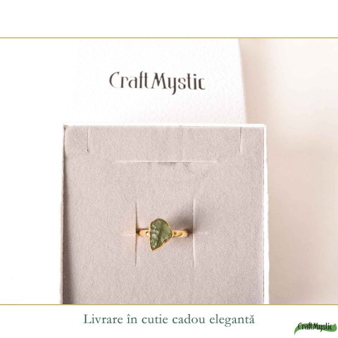 Inel Elegant cu Moldavit Brut – Argint 925 Placat cu Aur 18K, M8/56 - Transformare si Protectie [5]