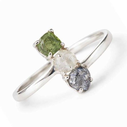 Protectie - Inel din Argint 925 cu Moldavit, Pakimer si Meteorit - Conexiune si claritate