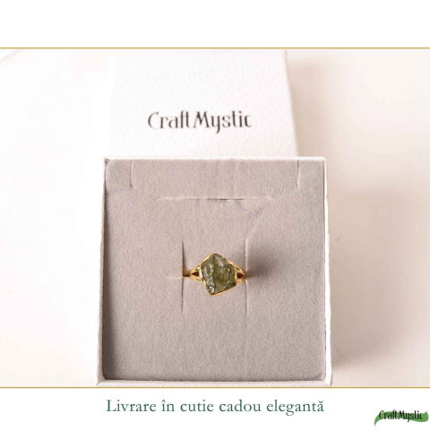 Inel elegant cu Moldavit Brut – Argint 925 Placat Aur 18K, M9.5/61- Protectie si Crestere Interioara [5]