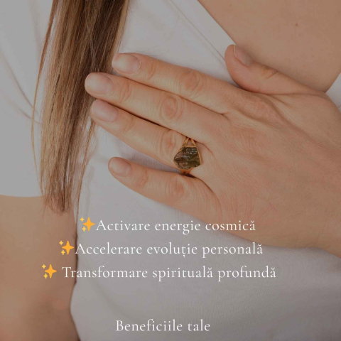 Inel elegant cu Moldavit Brut – Argint 925 Placat Aur 18K, M9.5/61- Protectie si Crestere Interioara [2]