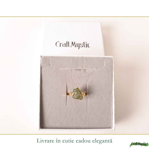 Inel moldavit brut natural si argint 925 placat cu aur de 18k, M7.5/56 – energie autentica si transformare profunda [5]