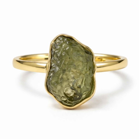 Echilibrare Energetica - Inel moldavit brut placat cu aur de18K, M6/51– energie intensa si transformare