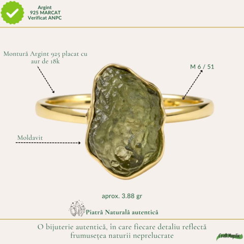 Inel moldavit brut placat cu aur de18K, M6/51– energie intensa si transformare [3]