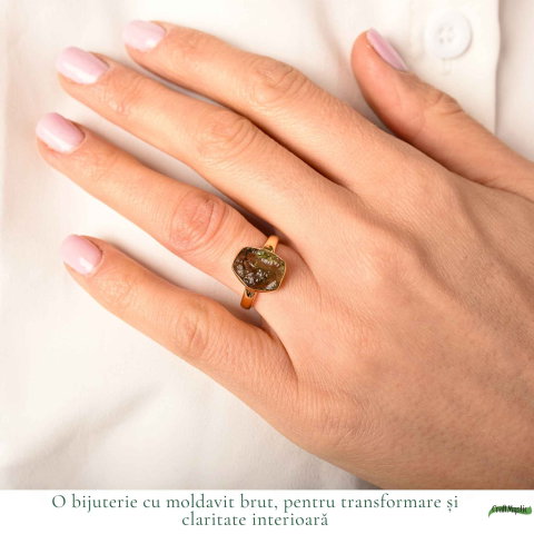 Inel moldavit brut si argint placat cu aur d e18k, M6/51 – transformare si energie autentica [1]