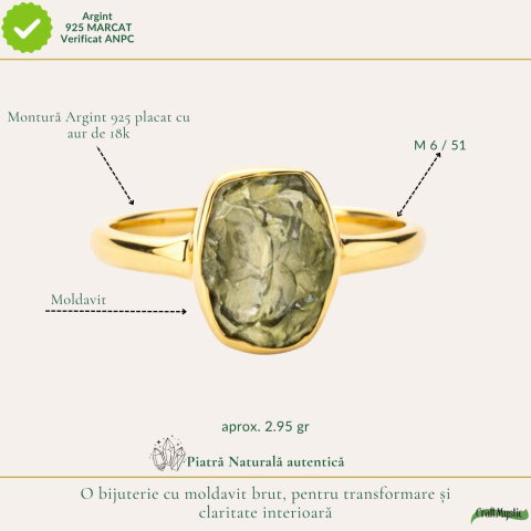Inel moldavit brut si argint placat cu aur d e18k, M6/51 – transformare si energie autentica [3]
