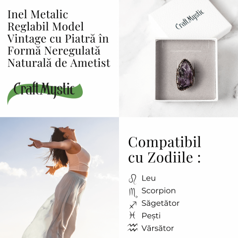 Inel Reglabil Vintage cu Ametist Natural – Claritate si Echilibru [3]