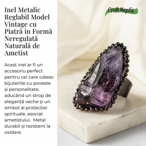 Inel Reglabil Vintage cu Ametist Natural – Claritate si Echilibru [4]