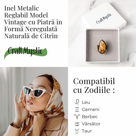 Inel Reglabil Vintage cu Citrin Natural – Abundenta si Energie Pozitiva [3]