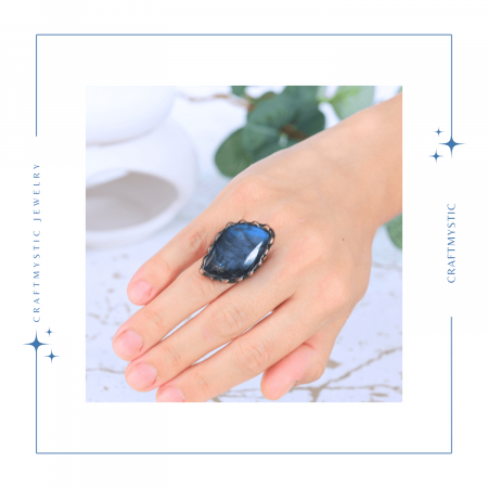 Inel vintage ajustabil cu Labradorit natural forma neregulata, pentru protectie si intuitie [1]