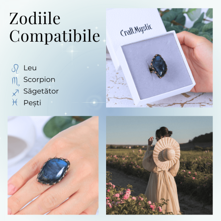 Inel vintage ajustabil cu Labradorit natural forma neregulata, pentru protectie si intuitie [3]