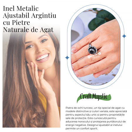 Inel argintiu ajustabil cu Agat natural, pentru echilibru si claritate [2]