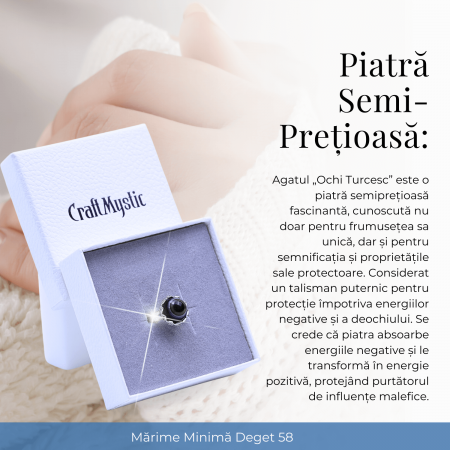 Inel argintiu ajustabil cu Agat natural, pentru echilibru si claritate [6]