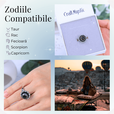 Inel argintiu ajustabil cu Agat natural, pentru echilibru si claritate [4]