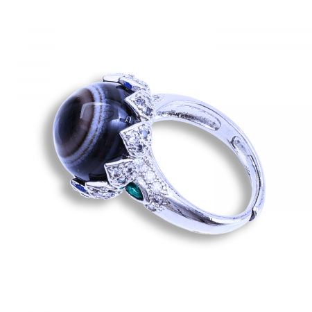 Dragoste si relatii - Inel argintiu ajustabil cu Agat natural, pentru echilibru si claritate