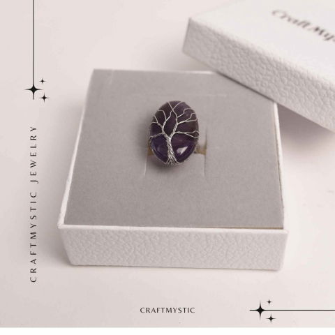 Inel Reglabil cu Ametist si Model Arborele Vietii - Energie si Echilibru [5]