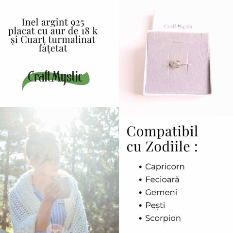 Inel cu Cuart Turmalinat Fatetat din Argint 925 placat cu Aur de 18K – Protectie Energetica si Claritate Interioara [3]