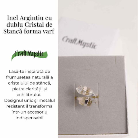 Inel Reglabil Argintiu cu Dublu Cristal Stanca - Claritate si Armonie [2]