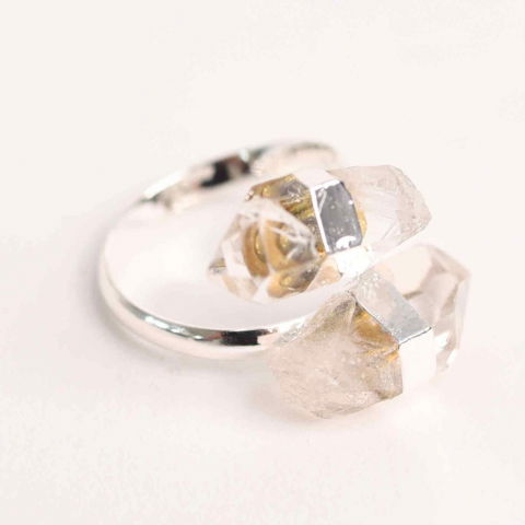 Rac - Inel Reglabil Argintiu cu Dublu Cristal Stanca - Claritate si Armonie