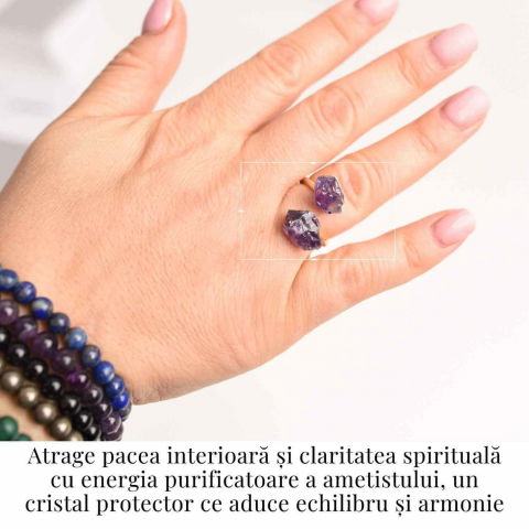 Inel reglabil cu dublu Ametist – Claritate mentala si echilibru spiritual [1]