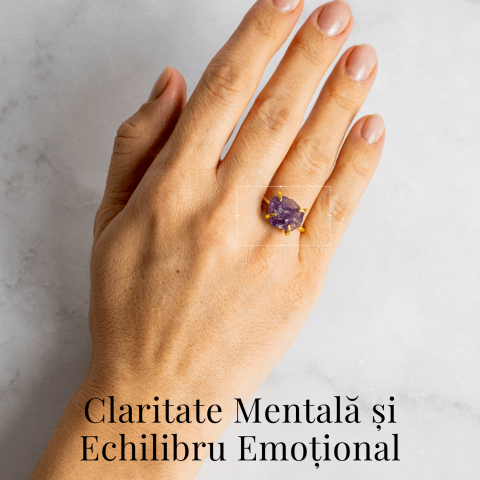 Inel reglabil auriu cu Ametist Brut pentru protectie si claritate [1]