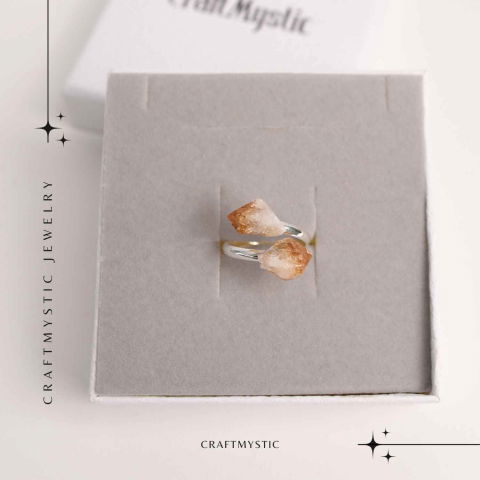 Inel Reglabil cu Dublu Citrin - Energie Pozitiva si Abundenta [5]