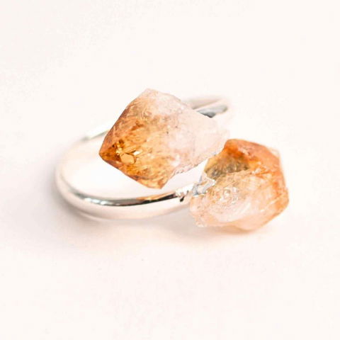 Incredere si Curaj - Inel Reglabil cu Dublu Citrin - Energie Pozitiva si Abundenta