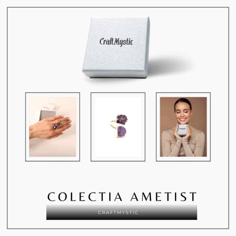 Inel usor Reglabil Auriu cu Dublu Ametist Natural Brut – Claritate Mentals si Echilibru Emotional [6]