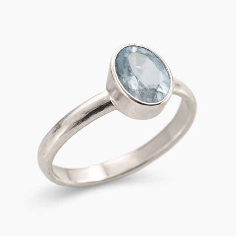 Berbec -  Inel Reglabil din Argint 925 cu Piatra Naturala de Acvamarin