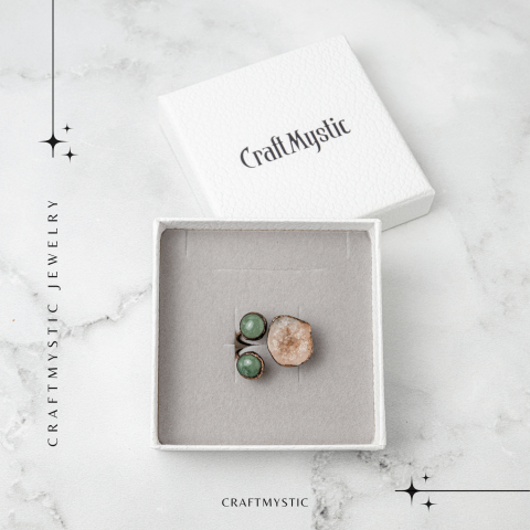 Inel din Geoda de Agata si Aventurin Verde Natural – Armonie si Vitalitate Interioara [6]