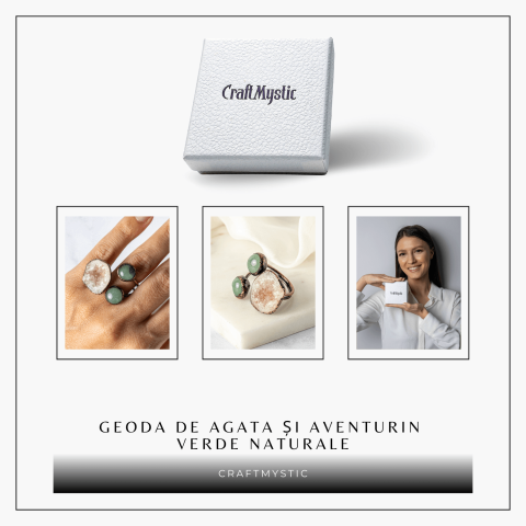 Inel din Geoda de Agata si Aventurin Verde Natural – Armonie si Vitalitate Interioara [7]