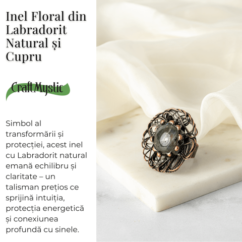 Inel Floral din Cupru cu Labradorit Natural – Talisman al Transformarii si Protectiei Interioare [2]