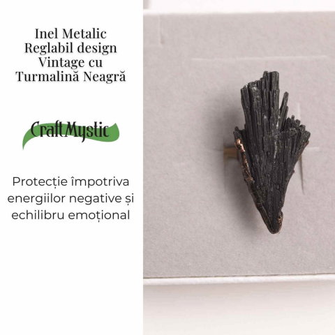 Inel Reglabil Vintage cu Turmalina Neagra aripa – Protectie si echilibru energetic [2]