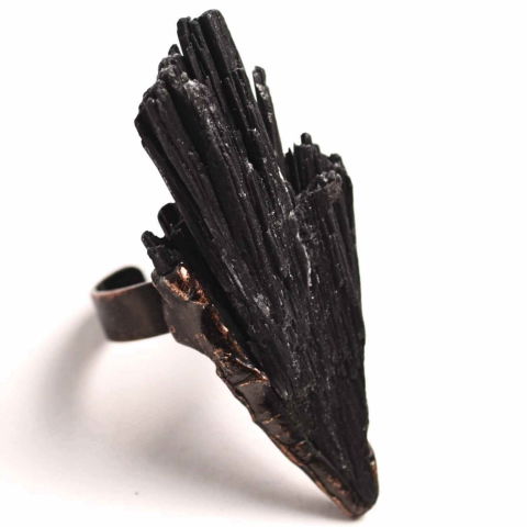 Cristale pentru zodii - Inel Reglabil Vintage cu Turmalina Neagra aripa – Protectie si echilibru energetic