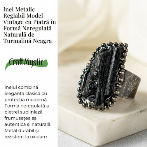 Inel Reglabil Vintage cu Turmalina Neagra – Protectie Energetica [4]