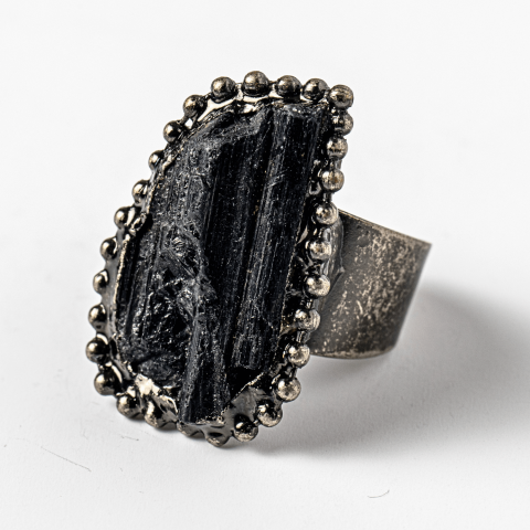 Fecioara - Inel Reglabil Vintage cu Turmalina Neagra – Protectie Energetica