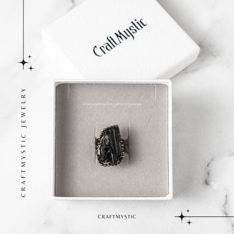 Inel Reglabil Vintage cu Turmalina Neagra – Protectie Energetica [5]