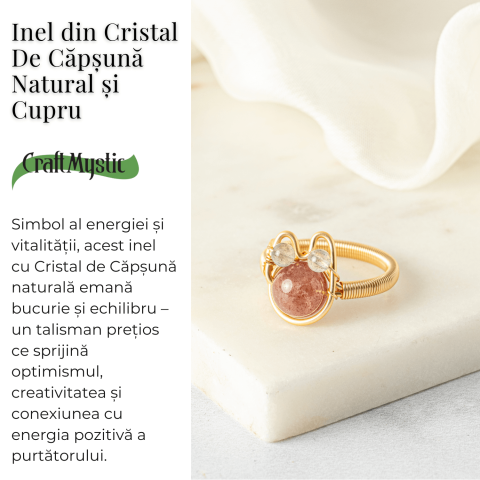 Inel cu Cristal de Capsuna Natural si Cupru – Simbol al Vitalitatii si Bucuriei Interioare [2]