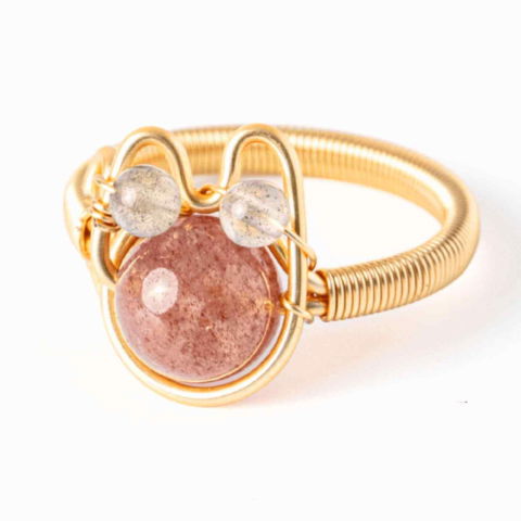 Bijuterii Semiprețioase - Inel cu Cristal de Capsuna Natural si Cupru – Simbol al Vitalitatii si Bucuriei Interioare