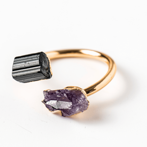 Pesti - Inel reglabil cu Ametist si Turmalina – Echilibru si Energie Pozitiva