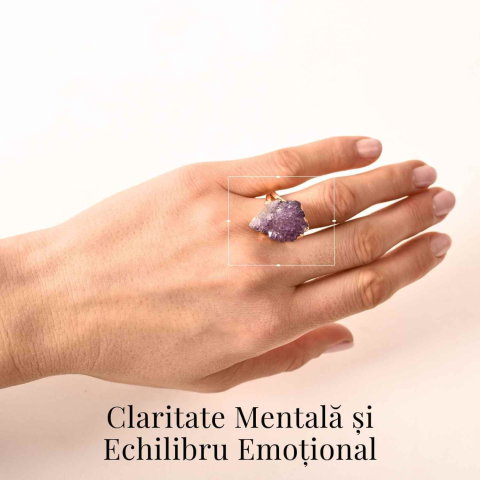 Inel usor Reglabil Auriu cu Ametist Natural Brut – Claritate Mentala si Protectie Energetica [1]