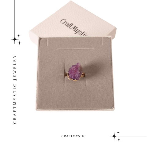 Inel usor Reglabil Auriu cu Ametist Natural Brut – Claritate Mentala si Protectie Energetica [5]