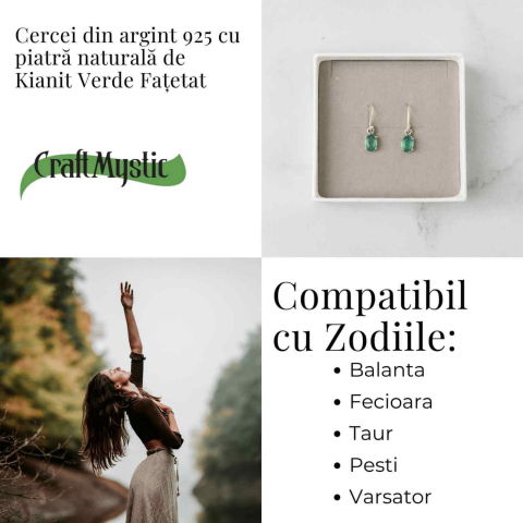 Cercei Argint 925 cu Kianit Verde Fatetat – Echilibru Interior si Claritate Sufleteasca [4]
