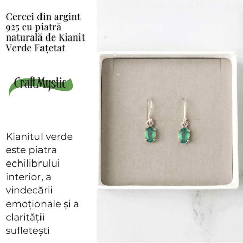 Cercei Argint 925 cu Kianit Verde Fatetat – Echilibru Interior si Claritate Sufleteasca [2]