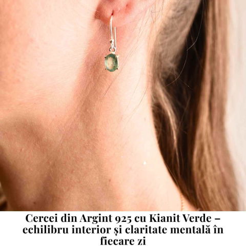 Cercei Argint 925 cu Kianit Verde Fatetat – Echilibru Interior si Claritate Sufleteasca [1]