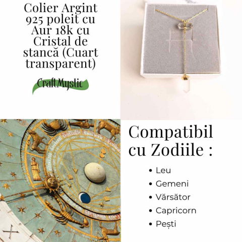 Colier Turnulet din Dublu Cuart de Stanca – Claritate Mentala si Protectie Energetica – Argint 925 Placat cu Aur 18K [3]