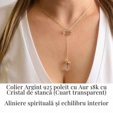 Colier Turnulet din Dublu Cuart de Stanca – Claritate Mentala si Protectie Energetica – Argint 925 Placat cu Aur 18K [1]