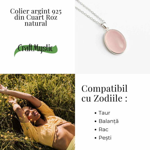 Colier cuart roz oval argint 925 – Vindecare emotionala [4]