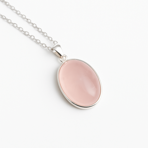 Echilibrare Energetica - Colier cuart roz oval argint 925 – Vindecare emotionala