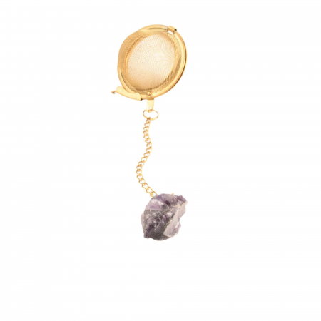 Cristale și Pietre Semiprețioase - Infuzor ceai din otel inox cu piatra semipretioasa Ametist de 2 cm - Cristale vindecatoare tematica feng shui